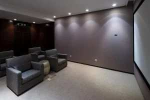home theater with accent wall