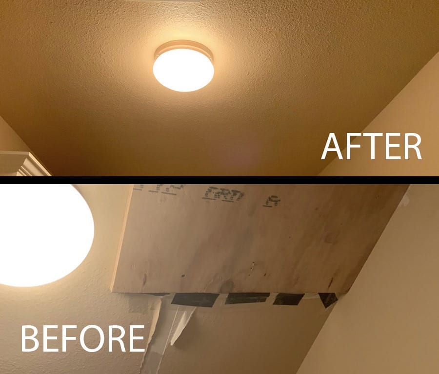 sheetrock ceiling repair before and after