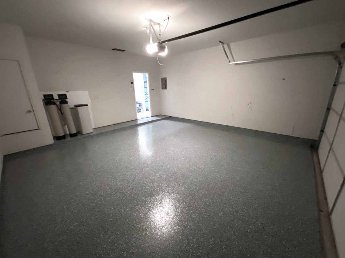 finished gray epoxy garage floor with polyurea finish