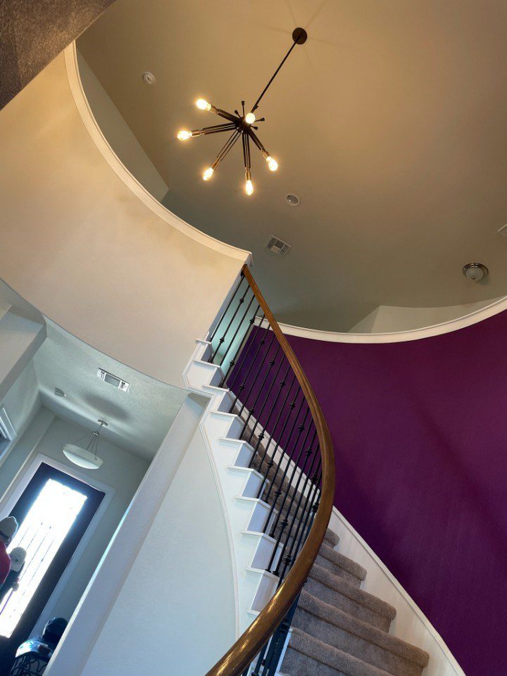 bold purple accent wall on staircase bold purple accent wall on staircase